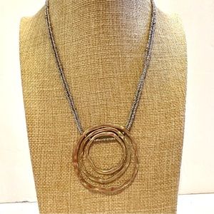 NWT Splendid Iris necklace, multistrand silver beaded w/ gold hammered pendant